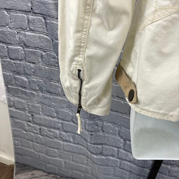 Oui Moments Beige Zip Front Leather Trimmed Jacket Size 10 NWT - Picture 8 of 10